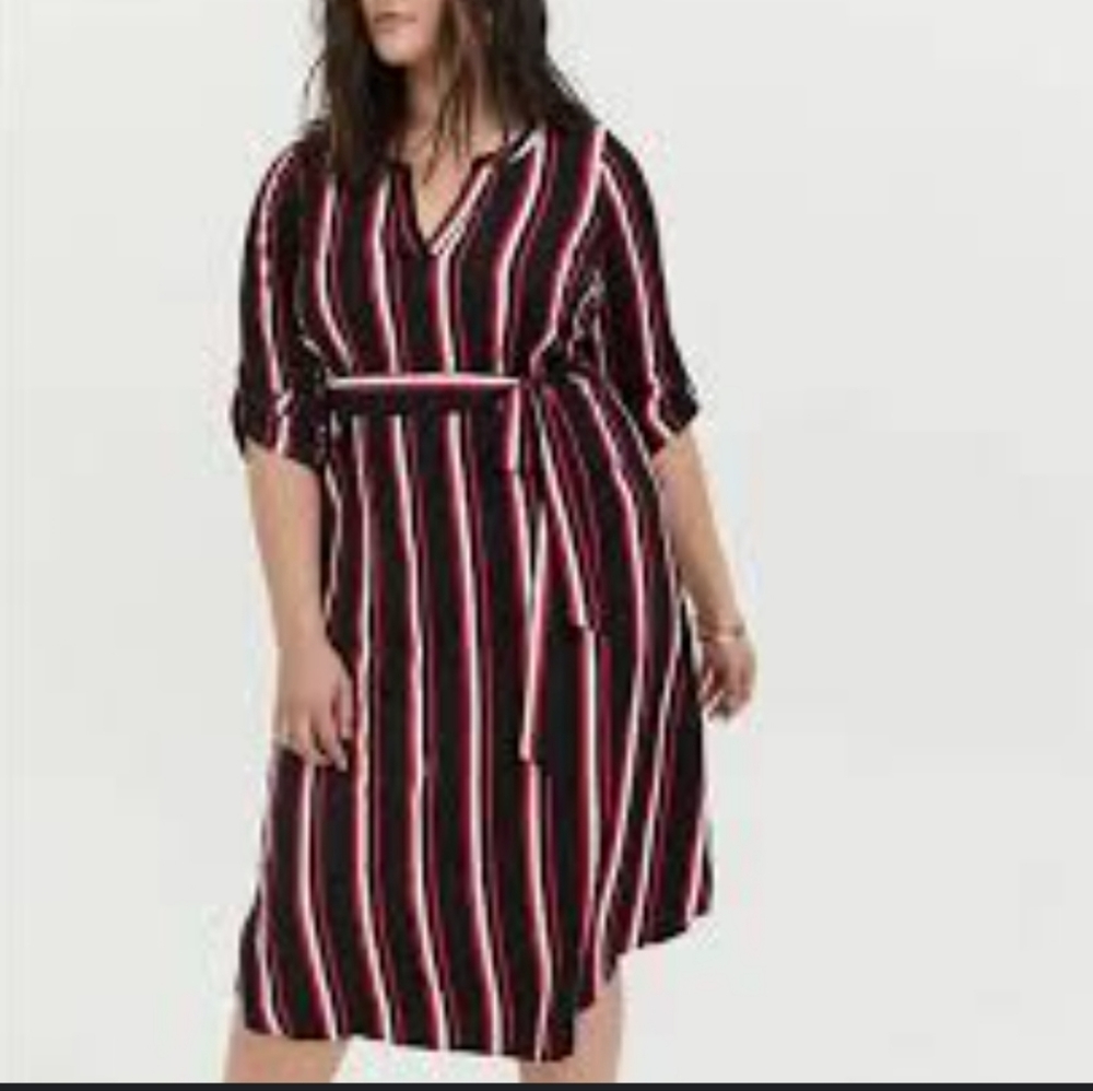 Torrid Black Striped Belted Midi Dress, Sz 1x